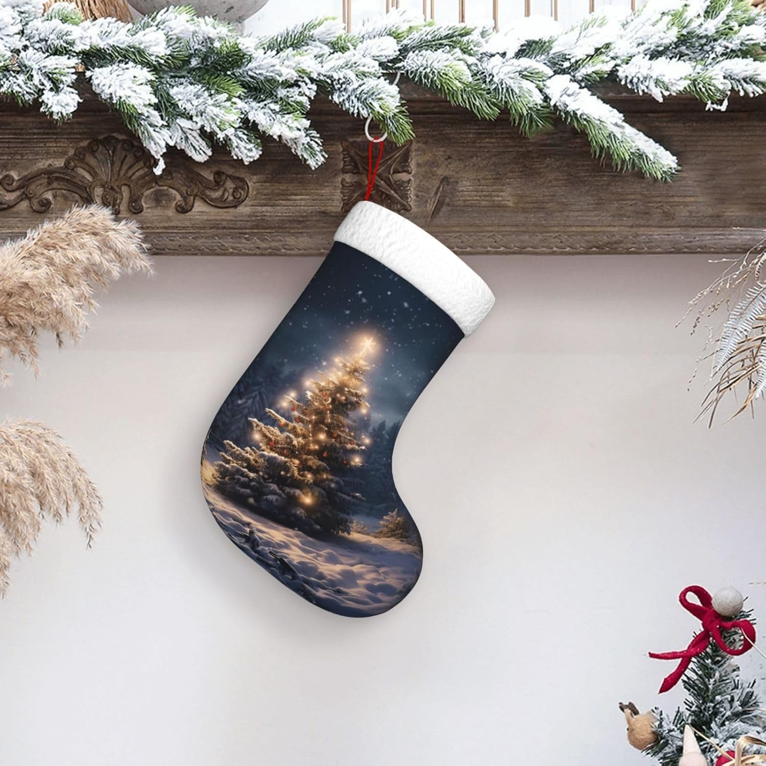 Christmas Stocking Hanging - Świąteczna choinka, śnieg, prezent, skarpety, 1